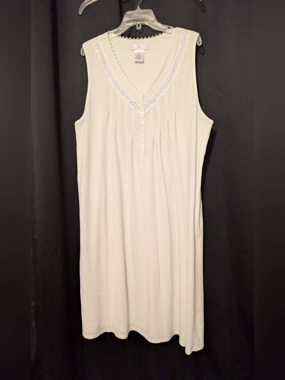 Earth Angels Woman's Sleeveless V-Neck Lace Trim Nightgown in Light Teal Blue 2X